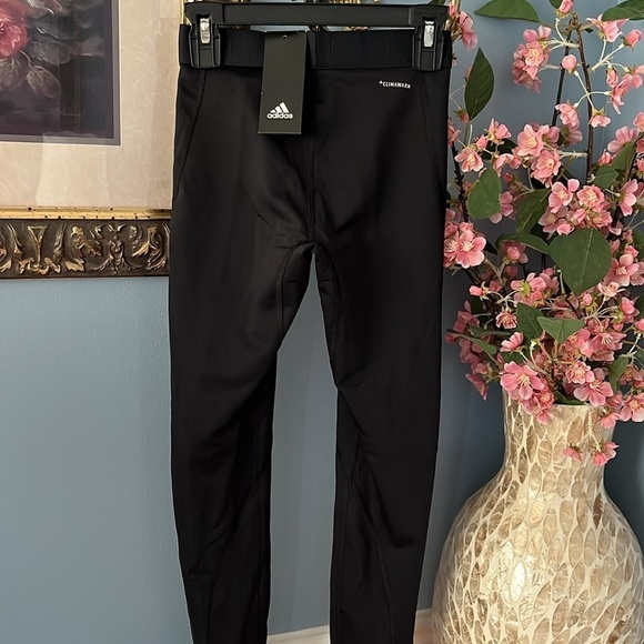 Brand New Adidas Climawarm Black Tights Sporty Stretch Leggings Blue Graphics - Picture 8 of 15